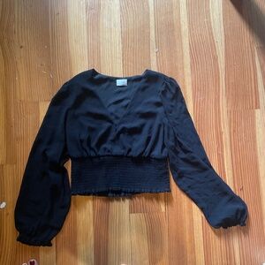 Aritzia Women's Wilfred Wistful Long Puff Sleeve V Neck Crop Top Blouse